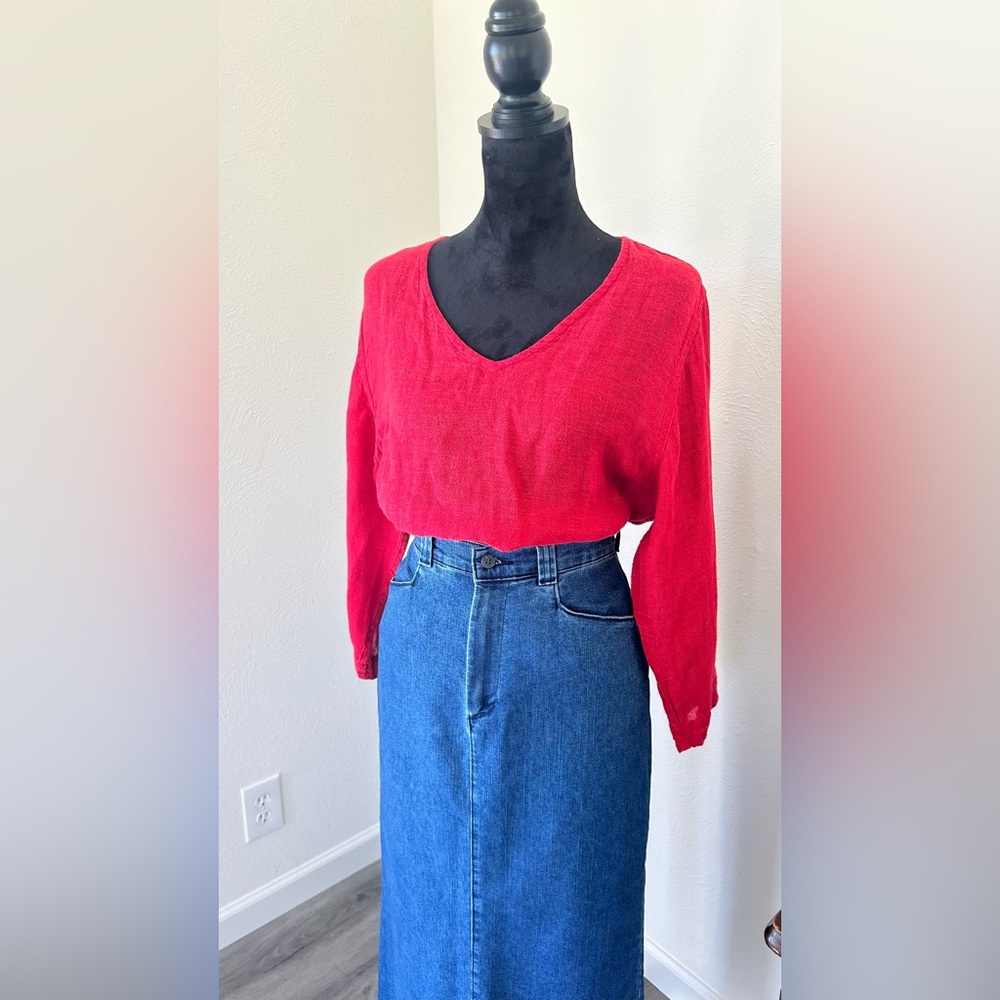 FLAX Red Linen Tunic Blouse
